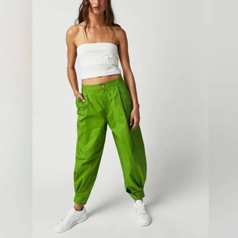 New Free People Lucia Green Cropped Harem Pants Trousers Size 4